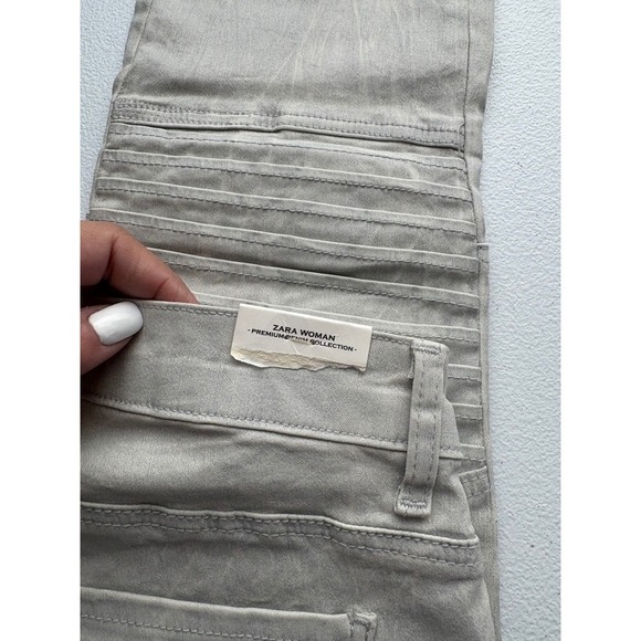 Zara Woman Skinny Coated Biker Jeans Moto Style Light Gray Size 6 - Picture 4 of 6